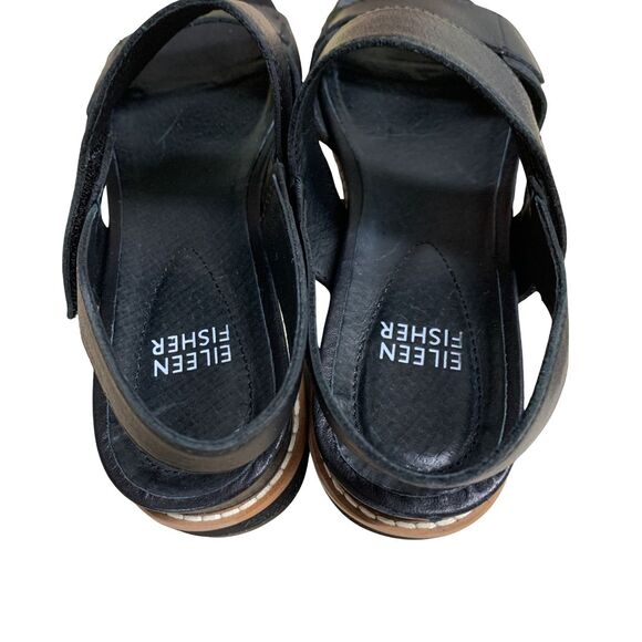 Eileen Fisher Black Leather Flatform Comfort Sandals Women’s Size 6.5 - Picture 9 of 11